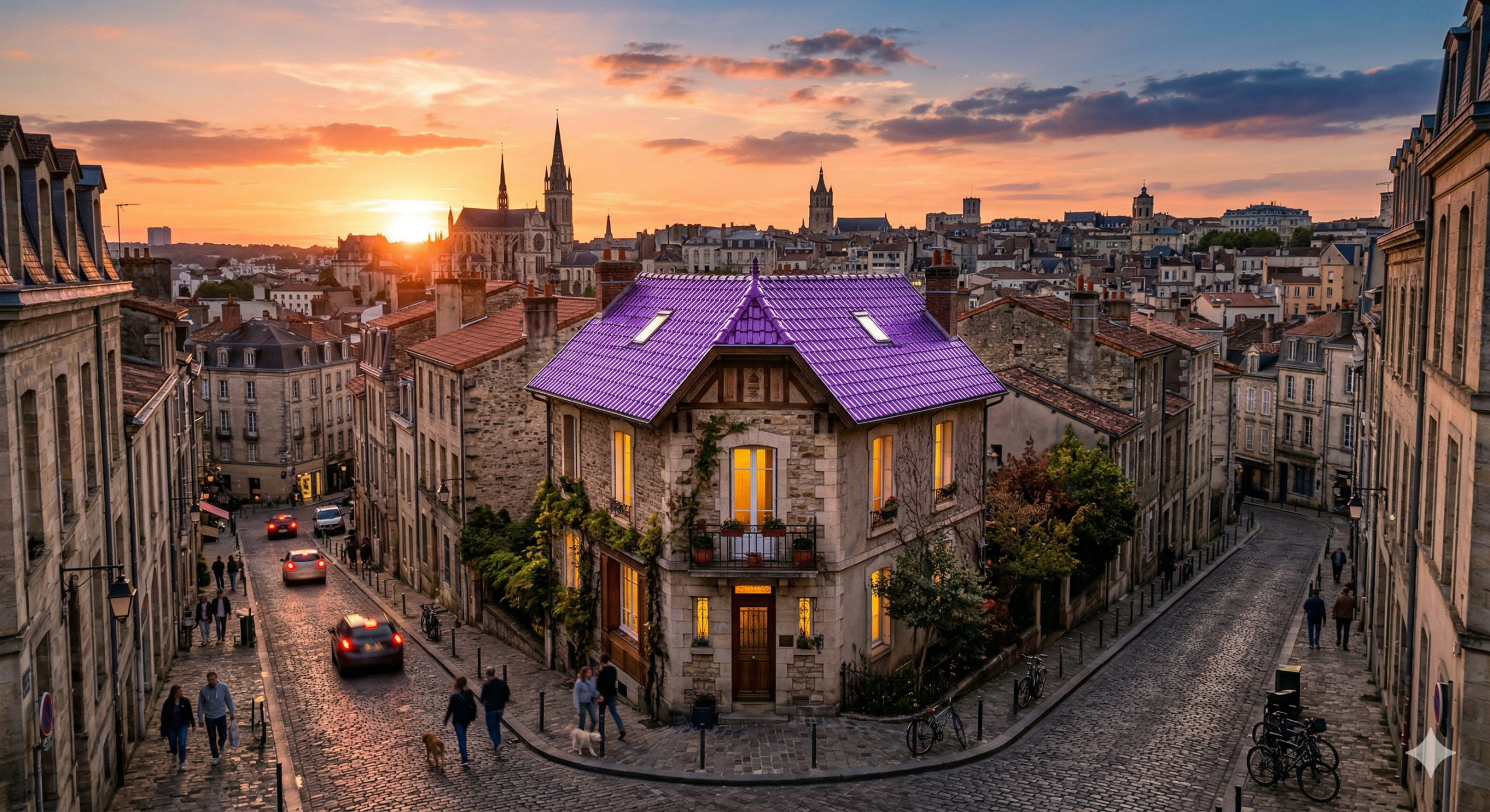 Maison en vente à terme au toit violet